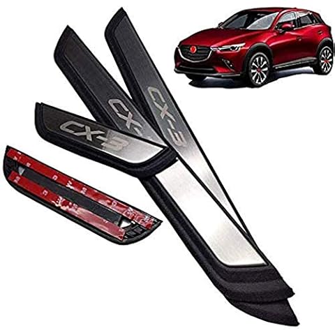 ASDDD 4Pcs Car Outer Protector Kick Plates, for Mazda Cx 3 CX3 CX 3 2014-2020 Door Sill Scuff Guard Threshold Cover Pedal, Stainless Steel Sticker Trim Non-slip Anti-scratch Accessories Cover