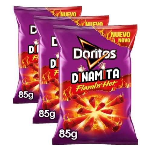 Doritos Dinamita Flamin Hot, Snack de Maíz Picante Sabor a Chile Picante y Lima, Bolsa Individual de Aperitivo, 85 gr (Paquete de 3)