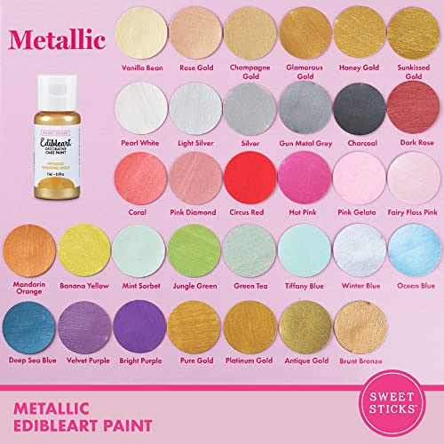 Image of Sweet Sticks Edible Art Decorative Cake Paint 0.5 Ounce (15 Milliliters), Metallic Wedding Gold