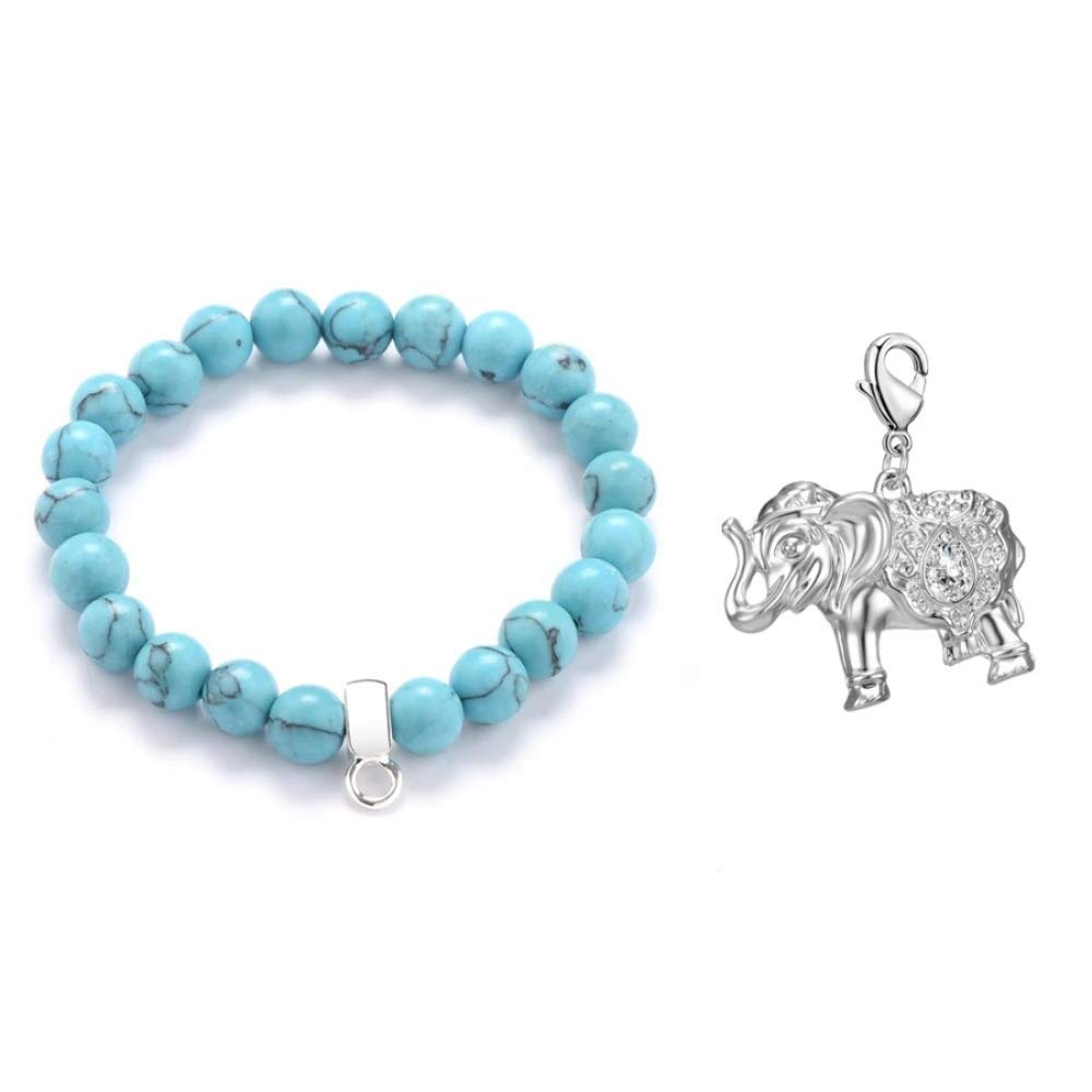 Philip Jones Synthetic Turquoise Gemstone Bracelet with Elephant Charm Created with Zircondia® Crystals