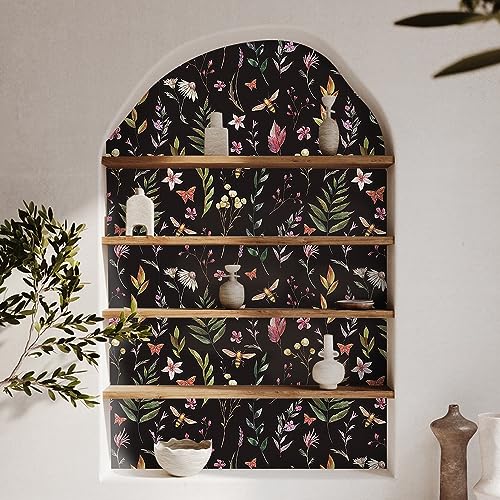Papier peint vinyle motif aquarelle fleurs papillons 45 x 600 cm