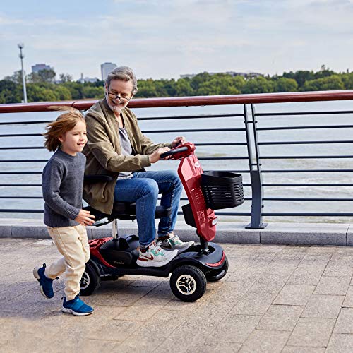 Metro Mobility USA Patriot Compact Travel Electric Power Mobility Scooter for Adults - 265 lbs Max Weight,4 Wheel, 18 in Width Thick Leather Seats, Large Capacity Lead-Acid Battery - Red - Thumbnail 4