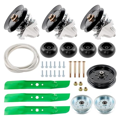 54 Mower Deck Spindle Rebuild Kit Compatible with Cub Cadet ZT1-54 ZT2-54 Troy-Bilt Mustang Z54 Craftsman Z560 54-Inch Deck Includes 3 Spindles 918-06978 Blades Idlers Wheels & Belt