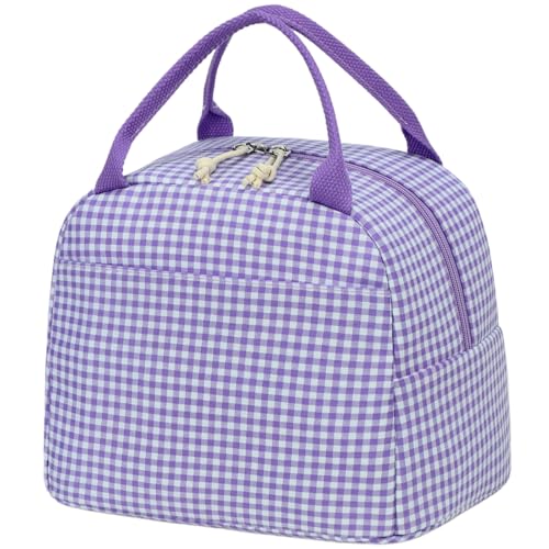 Image of CAMTOP Lunch Box Kids Insulated Lunch Bag Large Reusable Leakproof Cooler Lunch Bags for Boys Girls School Travel Picnic (Purple and White Checkered)