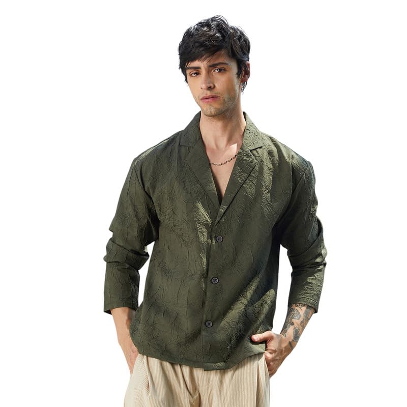 Image of CAHOOT Men's Oversized Shirt Casual Wear | Lapel Collar | Long Sleeve | Button Closure | Oversized Shirt Crafted with Comfort Fit for Everyday Wear