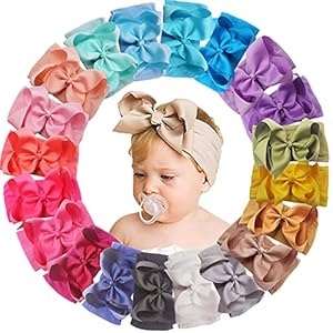 Yxiang 20 Colors 6 Inches Baby Girls Large Big Bows Headbands Elastic Nylon Hairbands Turban Hair Accessories for…