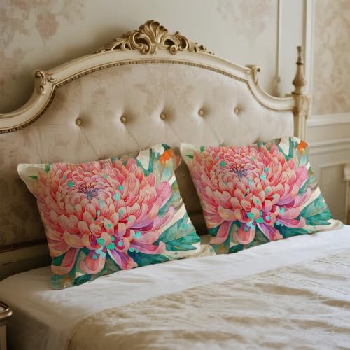 Coussin extérieur imperméable rose fleur taie lin salon jardin - 5