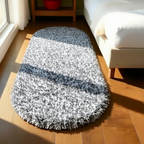 Image of Fluffy Silky Micro Fiber Polyster Carpet /Runner for Bedroom, Study Room, Playing Room, Guest Room ETC. 3x5 feet Feet, (Grey and Ivory Mix)