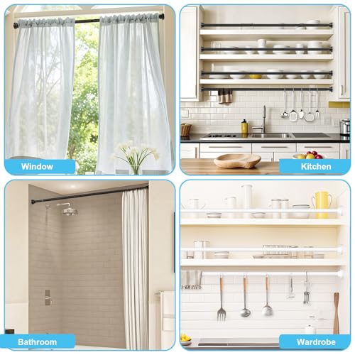 Image of Tension Curtain Rod 30 To 49 Inch Black Tension Rods Adjustable Spring Loaded Curtain Rods 7 /8 inch Curtains Rods No Drilling Tension Rods For Windows Bedroom Closet Doorway Door 2pcs