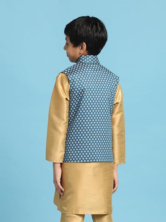 tututree Boys Nehru Jacket | Kids Indo-Western Waistcoat, Modi Coat, Sleeveless Kurta Vest for Wedding, Party & Ethnic Wear | Adjustable Fit | Ages 3–14 Years (Blue, 5 to 6 Y) 2