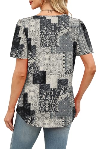 Image of Womens Tops Dressy Casual Blouses Short Sleeve Shirts Plus Size Fashion Clothing Spring Summer Outfits Button Pleated Front