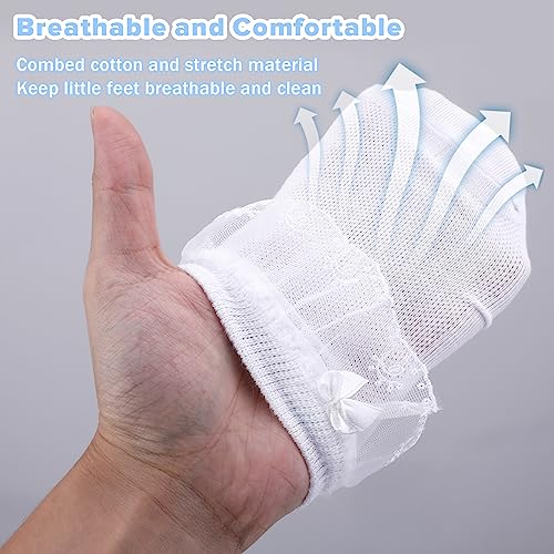 DIVINA VITAE 3 Pack Frilly Socks for Girls White Lace Socks with Bows Dress Ankle Sock Cute School Thin Cotton Sock2