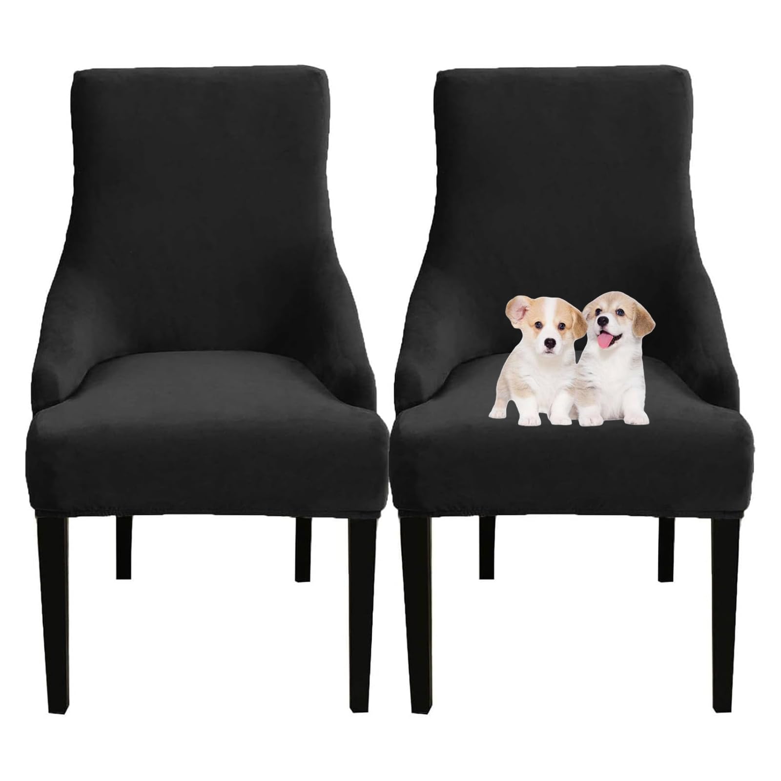GUYIRT Velvet Wingback Dining Chair Covers, Stretch Wingback Side Chair Slipcover, Sloping Arm Chair Cover, for Home, Banquet (black,set of 2)