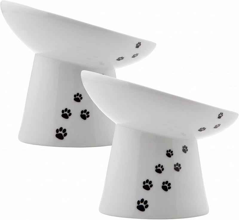 Comedouro Elevado Inclinado Necoichi para Cães e Gatos, Extra Largo, Antiderrapante e Lavável, Pacote com 2