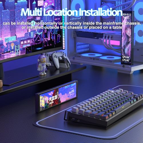 Image of A.JAZZ AKP02 9.2 inch Mini Monitor for PC,Computer Temperature CPU GPU RAM Data Display Secondary Screen, Adjustable Mounting for Any Computer Setup,IPS USB Mini Screen for PC Case Accessories-Black