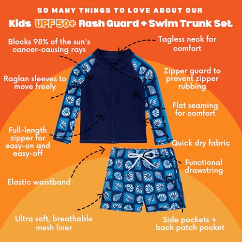 Image of SwimZip Boys' Long Sleeve Rash Guard & Swim Shorts Set - UPF 50+ Sun Protection