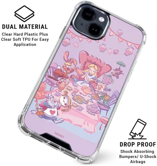 Skinit Clear Phone Case Compatible with iPhone 15 - Officially Licensed Disney Alice in Wonderland (Animated) Mad Tea Party Design