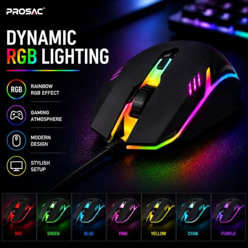 Image of PROSAC Wired RGB LED Mouse | Smooth Scroll Wheel | High Accuracy 1500 DPI Sensor | Computer Accessory for PC & Laptop