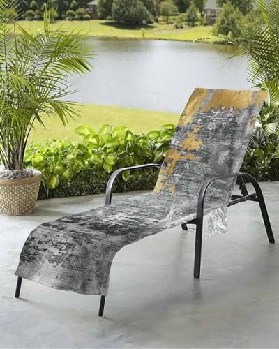 Black Yellow Beach Chair Towel Covers for Chaise Lounge with Side Pocket, Soft Plush Pool Towels Cover for Patio Sunbathing Outdoor 29''x85'' Modern Abstract Farmhouse Graffiti Art