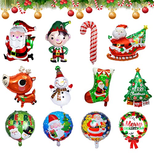 Globo De Navidad Ambolio 12PCS Christmas Balloons Globos de Aluminio para Decoración de Navidad, Santa Claus, Árbol De Navidad, Muleta Balloon para Decoración de Fiesta de Navideña Cover