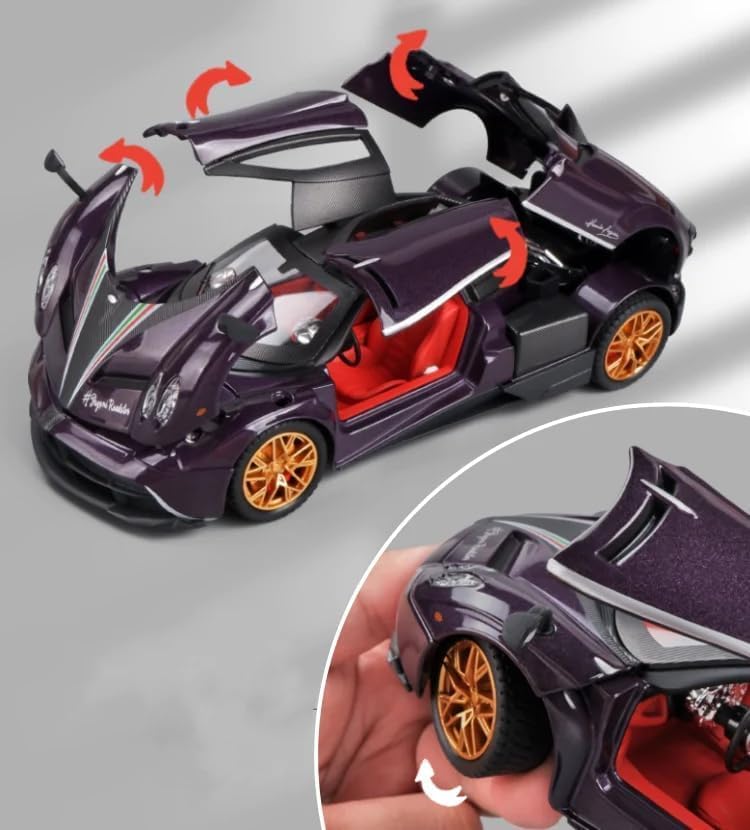 Image of Alloy Diecast Metal Cars Model Collectible Pagani Huayra Dinastia 1:24 Pull Back Vehicle Toy for Kids Boys Girl Gift (Purple)