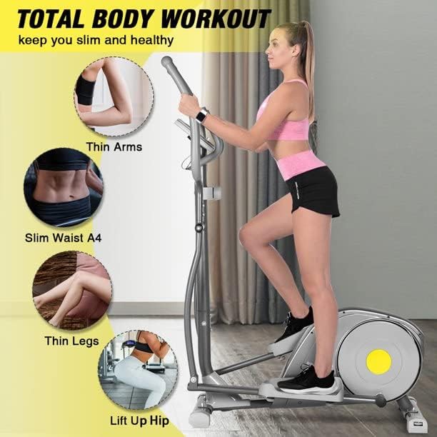 Doufit Elliptical Machine for Home Use, Eliptical Exercise Training Machines for Indoor Fitness Workout, 8 Levels Adjustable Magnetic Elliptical Cross Cadio Equipment with LCD Monitor & Pulse Sensors
