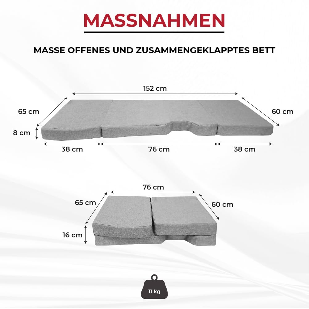 kfoam.es Klappbare Frontbettmatratze für Ford Transit Custom (+2013) grau, Beistellbett, Campervan, Campingbus
