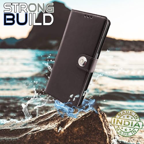 Image of Pikkme Realme C31 Flip Cover Leather Finish | Inside TPU with Card Pockets | Wallet Stand and Shock Proof | Complete Protection Button Flip Case (Coffee)