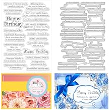 ORIGACH Happy Birthday Stamps and Dies for Card Making Birthday Sentiment Clear Stamps and Cutting Dies for Scrapbooking DIY Crafting Decorative