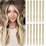 12 Pcs Colored Clip In Hair Extensions Beige Blonde hair 20 Inches Straight Hair Clip In Synthetic Hair Extensions For Women Synthetic Hairpieces Can Be Hot Water Curl (12pcs,Beige Blonde)