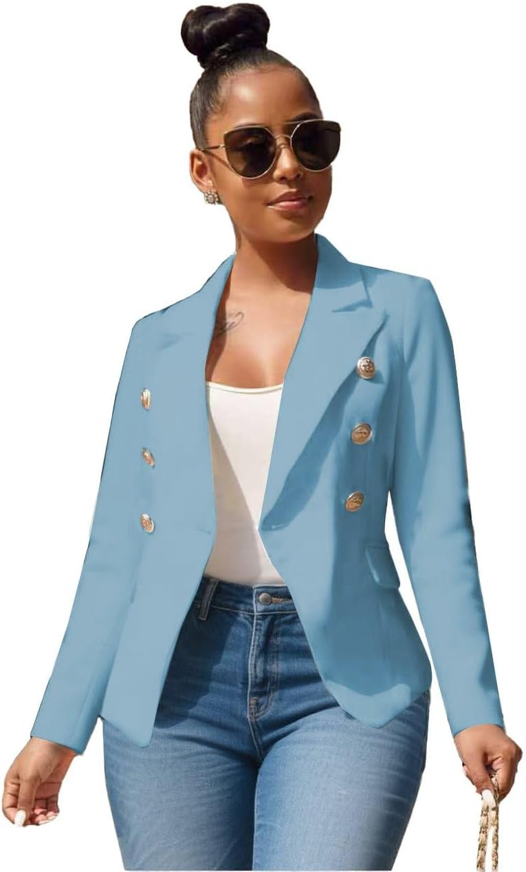 Women's Business Blazer Casual Long Sleeves Lapel Open Front Suit Jacket Work Blazer with Pockets