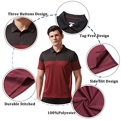 Jutonhdl Men's Short Sleeve Golf Polo Shirt Moisture Wicking Upf 50+ Performance Contrast Color Patchwork Golf Shirt Black/Red Large #TOP1