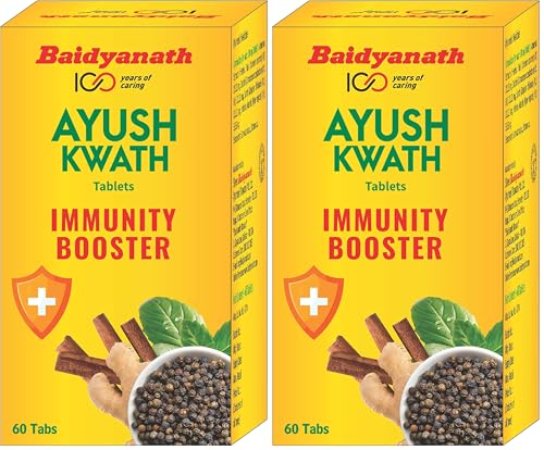 Image of Baidyanath Ayush Kwath Tablets - Immunity Booster (Tulsi, Dalchini, Sonth, Krishna and Marich)- 60 Tablets (Pack of 2)