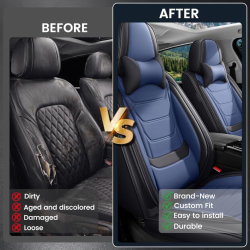 Image of Car Seat Covers Custom Fit Kia Telluride 2020-2026, Waterproof Nappa Leather Car Seat Protector, Breathable Car Seat Cushion, Seat Covers for Car(2 Seats Luxury /Black&Blue)