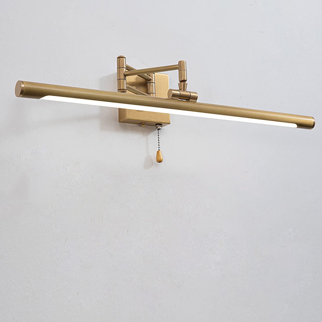 Vintage Latón Lámpara de Espejo para Baño, 7W LED Lámpara de Baño con Interruptor, Ajustable Impermeable Aplique de Baño para Maquillaje Dormitorio Tocador, 35cm, 560lm, 4000K,Latón