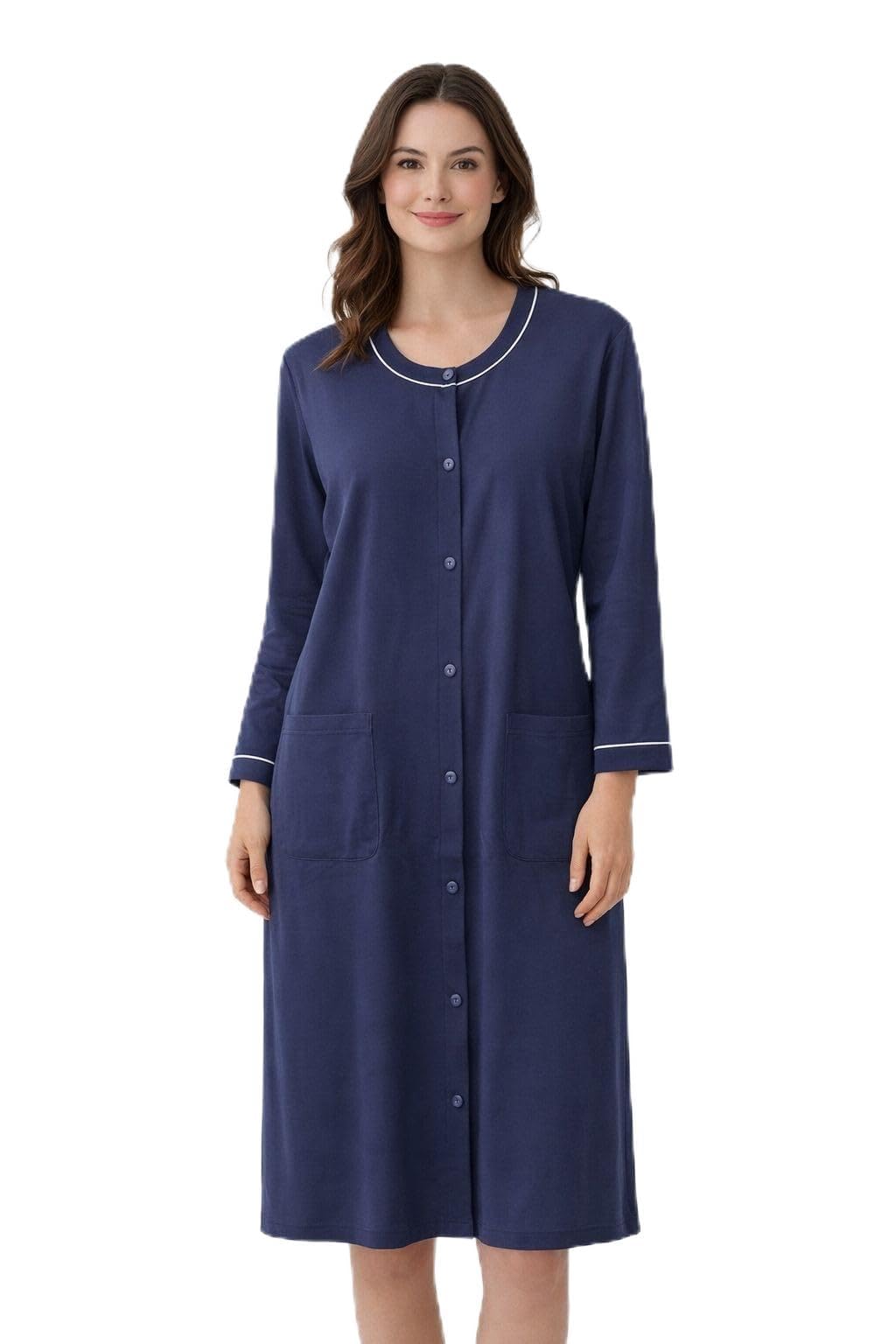 Linclalor Bata de mujer 100% algodón azul con botones art 171536