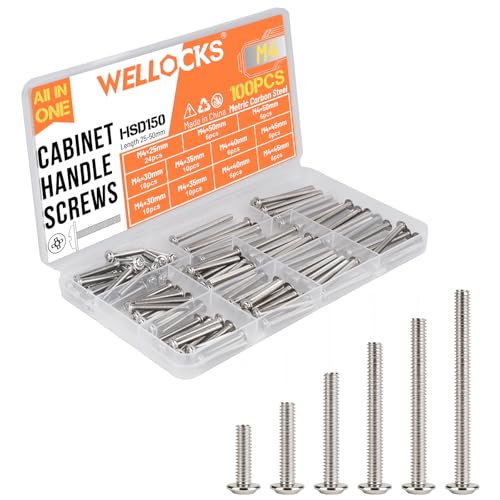 WELLOCKS Cabinet Pulls Knobs Screws M4 25-50mm 100 PCS Assor...