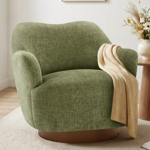Image of KISLOT, Swivel Accent Chair, Arm Chair with Wooden Base, Sage Green