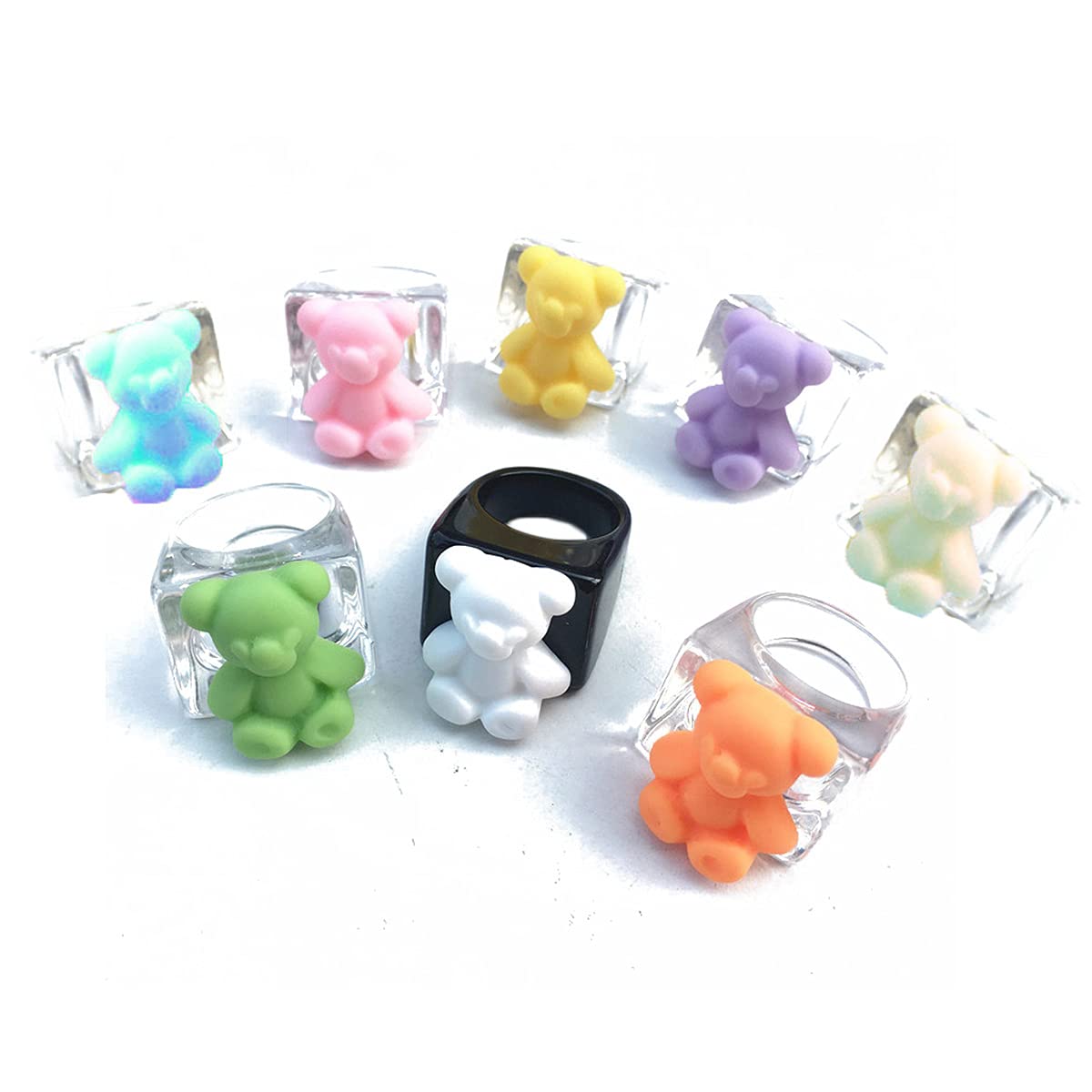 6pcs/set Gummy Bear Rings For Women Girls Candy Color Fashion