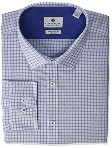 Ryan Seacrest Distinction Men's Button Up, Medium Blue Print, 17.5 34/35