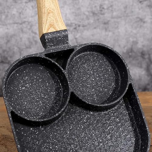 Image of KRESHU Non Stick Medical Stone 3 Holes Frying Pan 3-in-1 Breakfast Egg Omelette Pan with Bakelite Handle Pan for Bacon Kitchen (1-Pcs)