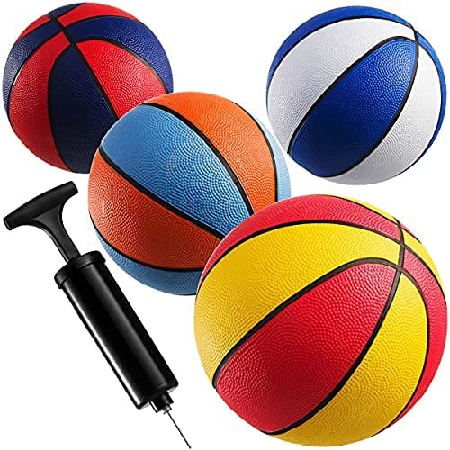Bedwina Mini Basketballs With Pump - (7 Inch, Size 3) Pack Of 4 -Assorted Color Basketball Set For Indoor, Outdoor, Pool Parties, Small Hoops Basketball Game Party Favors For Kids #TOP2