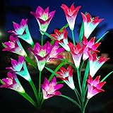 Waterproof Solar Lights Outdoor Sensor Night Lights, AUSAYE 4PCS Led Solar Garden Lights Bigger Led Lily Flowers7 Color Changing NightLight for Garden Patio Yard Pathway