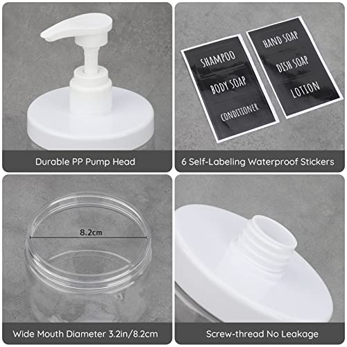 Image of Segbeauty Plastic Pump Bottles Clear, 3 Pack of 10.1oz Refillable Wide Mouth Lotion Dispenser with Labels, 300ml Empty Shampoo and Conditioner Bottle Liquid Soap Container for Travel Hotel Bathroom