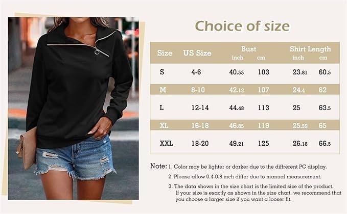 Ebifin Womens Zipper Sweatshirts Turtleneck Long Sleeve Pullovers Casual Loose Top T Shirts - Image 6