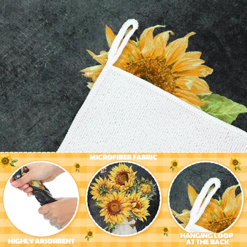 Image of Bencailor 6 Pcs Black Sunflower Kitchen Towels Decorative Sets Dish Towels Absorbent Fast Drying Hand Tea Vintage Hanging Reusable Cleaning Dishcloths for Cooking Farmhouse Bathroom Accessory