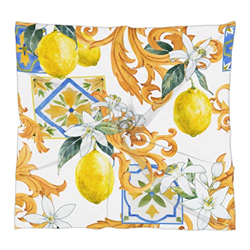 Lemon Plant Flowers Square Silk Hair Scarf for Women, Lightweight Summer Head Scarf for Girls Wedding Travel Yoga Handkerchief Shawl Sunscreen Scarves Hair Accessories 23.6 Inches