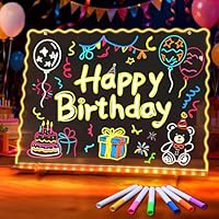 Ammonite LED Zeichenbrett, Leuchtendes Zeichenbrett für Kinder mit Fernbedienung, 35x25cm Abwischbare Acryl Schreibtafel Kinder, Dimmbares und mehrere Farben, für Maltafel,Memo,Werbung, Wanddekoration