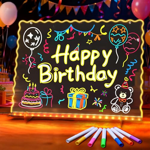 Ammonite LED Zeichenbrett, Leuchtendes Zeichenbrett für Kinder mit Fernbedienung, 30x21cm Abwischbare Acryl Schreibtafel Kinder, Dimmbares und mehrere Farben, für Maltafel, Memo,Wanddekoration