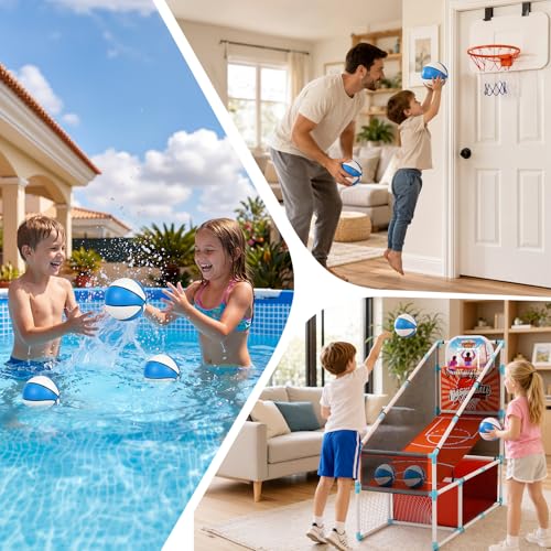 Image of 5 Pack 6 inch Mini Basketball Set - Lightweight 90g PVC Small Basketball for Toddlers Boys Girls Teenagers Floating Water Pool Basketball for Indoor Outdoor Swimming Pool Games Basketball Hoop & Goal